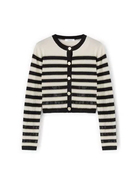 Kardigan Motivi wełniany w paski z ćwiekami czarny