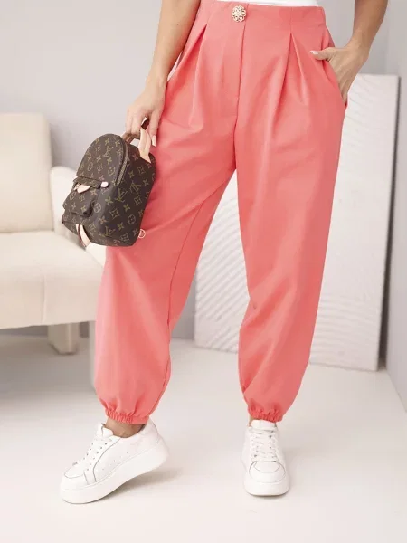 Talie pantaloni Kesi Włoski cu talie înaltă roz