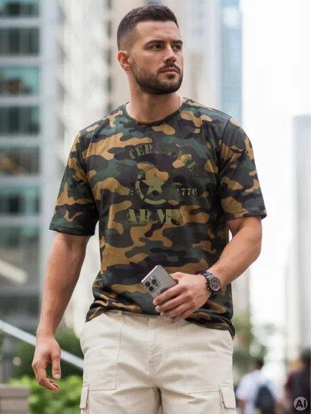 T-shirt z nadrukiem moro Dstreet zielony