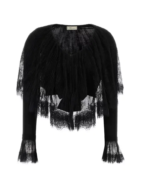 Cardigan Blumarine cu volane din dantelă negru