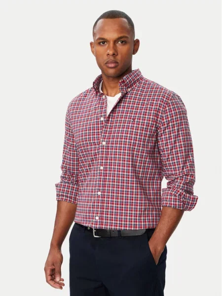 Tommy Hilfiger Ing Flex Poplin Piros fehér