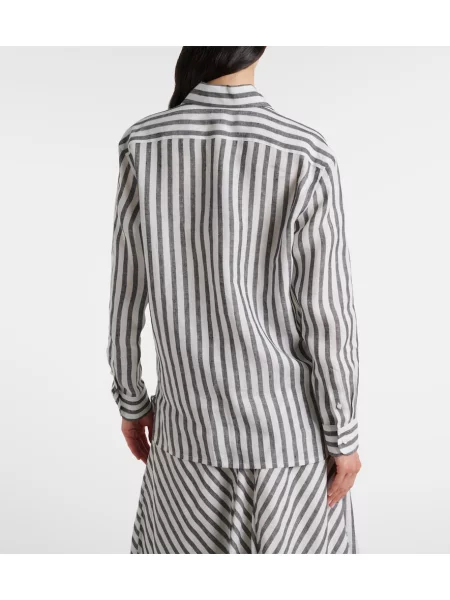 Ľanový pruhovaný pruhované tričko Ralph Lauren Collection čierna
