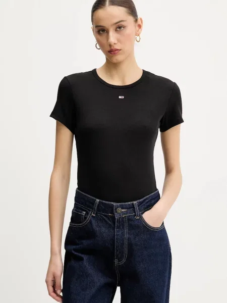 Tommy Jeans basic tričko dámske s elastanom čierna