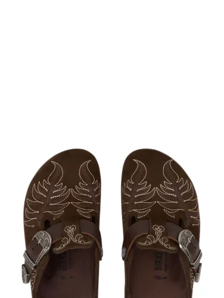 Saboți Etro cu broderie din piele de căprioară maro