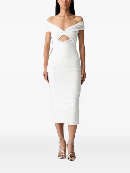 Rochie midi Bardot cu volane alb