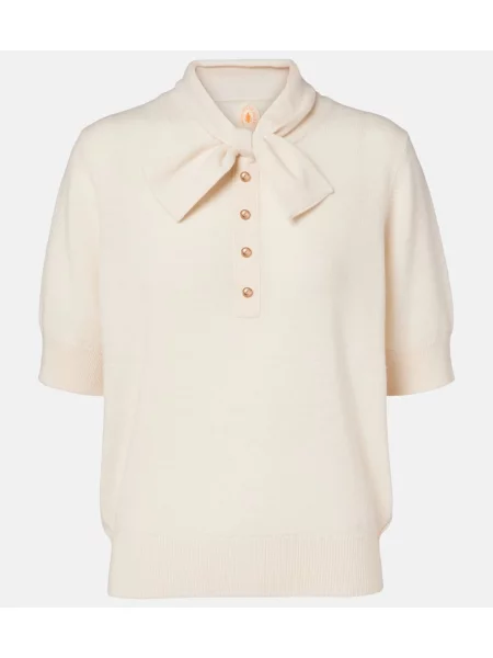 Pulover Jardin Des Orangers cu funde de lână alb