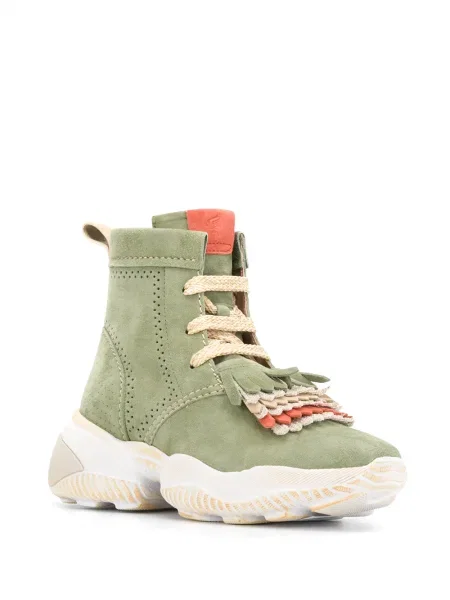 Botine Hogan cu franjuri cu șireturi din dantelă verde