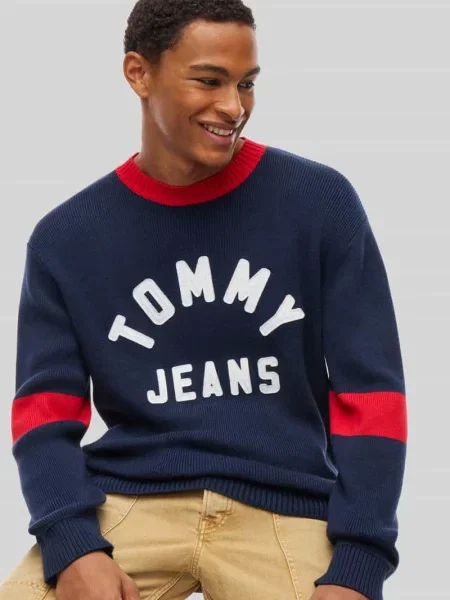 Sweter o kroju regular fit z czystej bawełny model NEW CLASSICS' Tommy Jeans granatowy