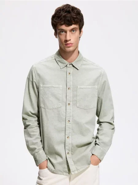 Reserved Джинсова сорочка regular fit зелений