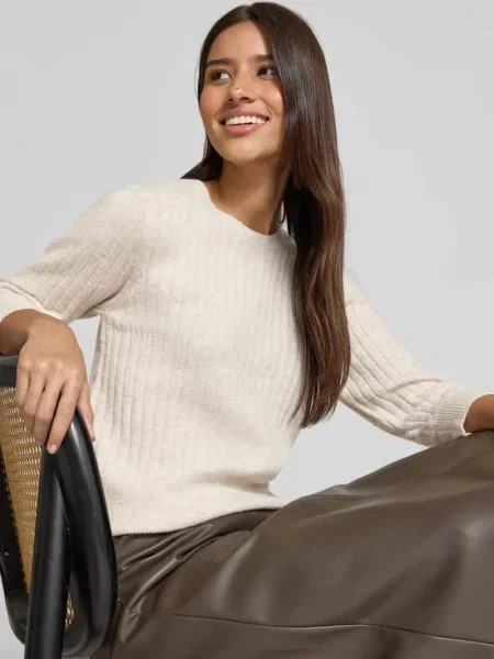 Sweter z dzianiny z fakturowanym wzorem model ‘HARA’ Free/quent beżowy