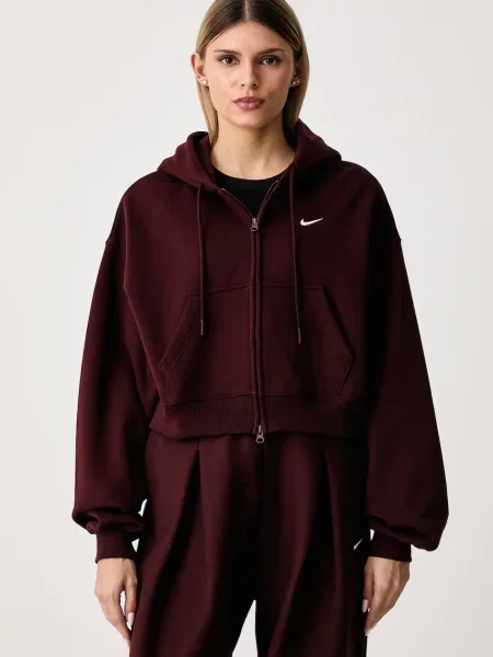 Nike Sportswear bluza rozpinana z kapturem z bawełną Studio Fleece brązowa