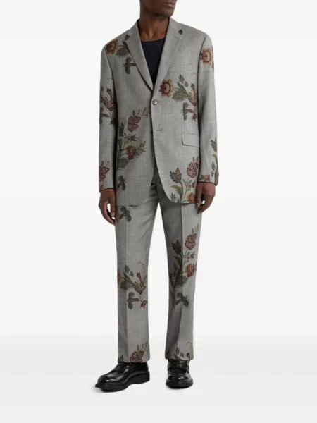 Pantaloni Etro cu model floral plisate gri