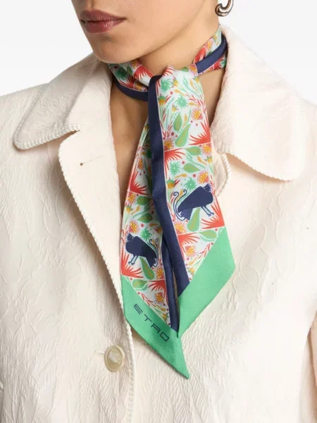 Fular Etro de mătase cu imagine cu model paisley alb
