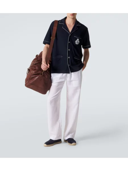 Svilena srajca Ralph Lauren Purple Label z avtogramom modra