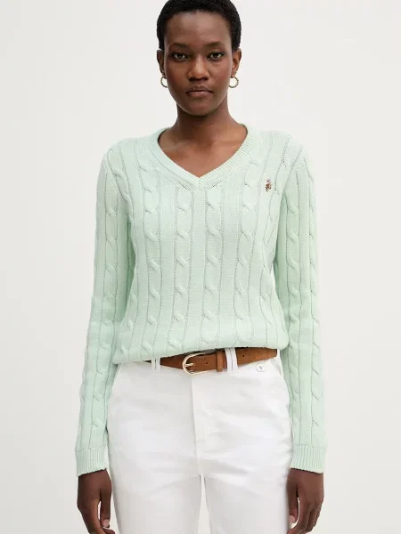 U.S. Polo Assn. sveter dámsky V-NECK CABLE zelená
