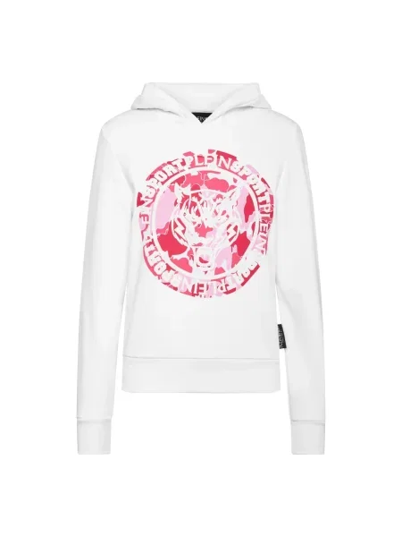 Bluza z kapturem Plein Sport z kapturem w tygrysie prążki biała