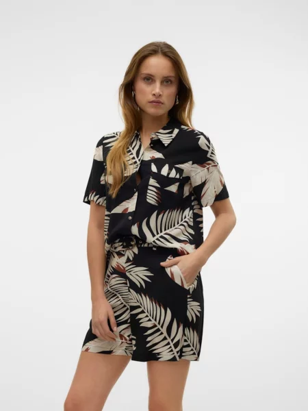 VERO MODA Bluza VMEASY JOY svetlo bež / rjava črna