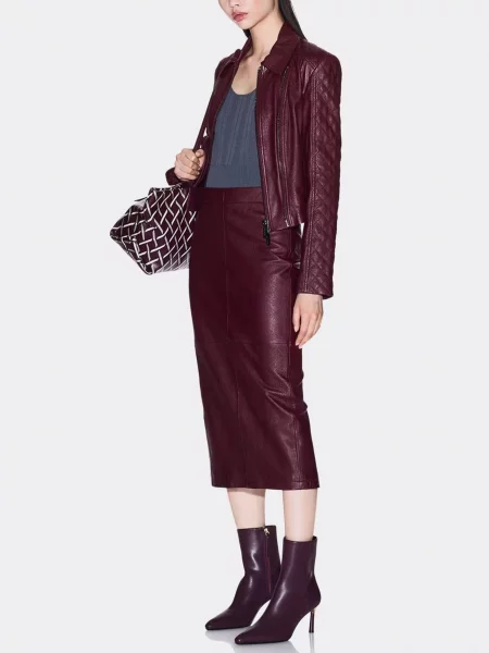 Шкіряна Спідниця міді Armani Exchange бордовий