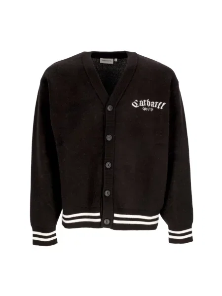 Sweter Carhartt Wip wełniany z dekoltem w serek czarny