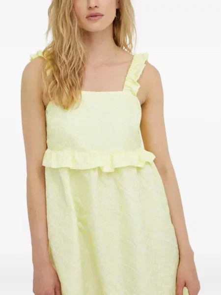 Sukienka Résumé z falbankami żakardowa garniturowa żółta