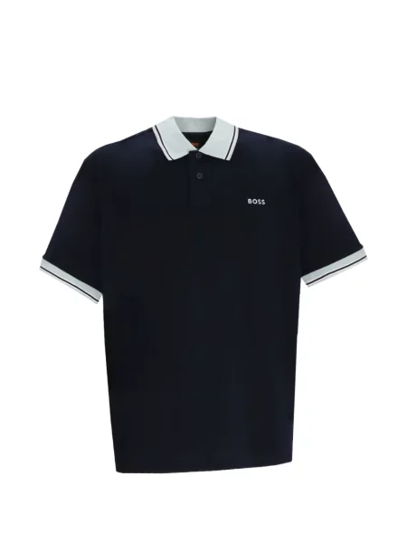 Tricou polo Boss cu dungi din jerseu albastru