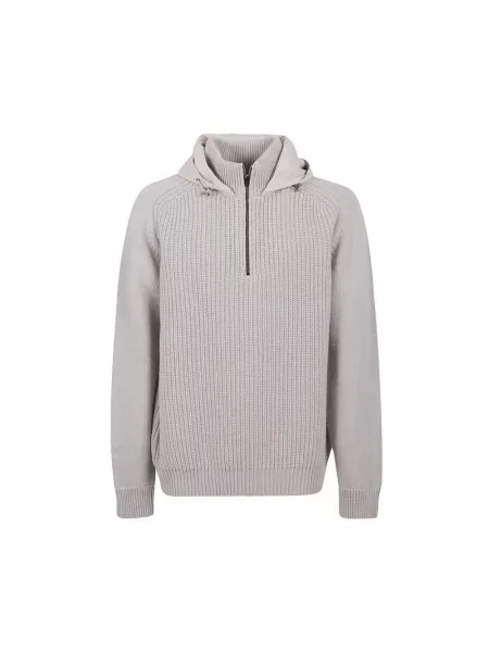 Sweter Herno wełniany z kapturem szary