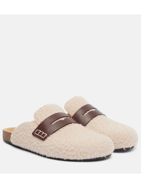 Papuci tip mules Jw Anderson din fetru bej