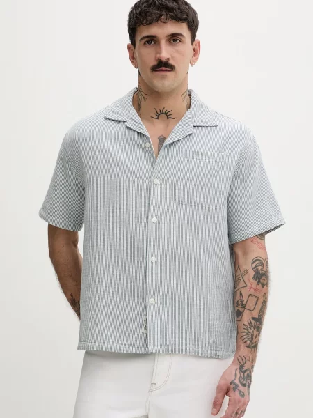 Guess Jeans koszula z dodatkiem lnu niebieska