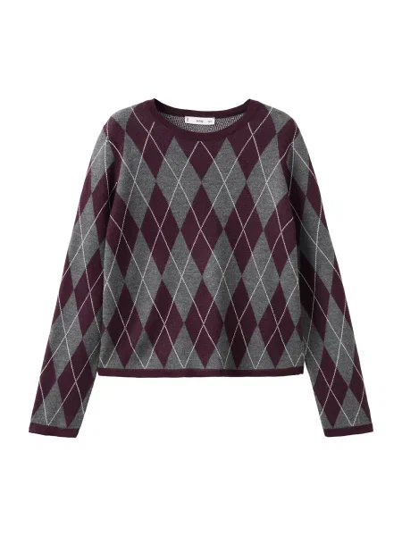 MANGO Pulover Rombular gri amestecat / roșu vin alb