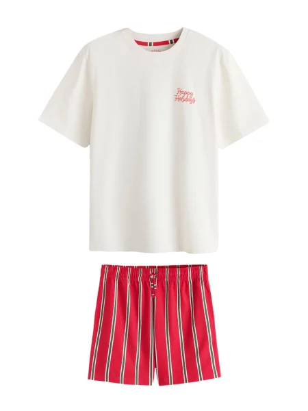 Next Pijama scurtă Happy Holidays verde / roșu alb