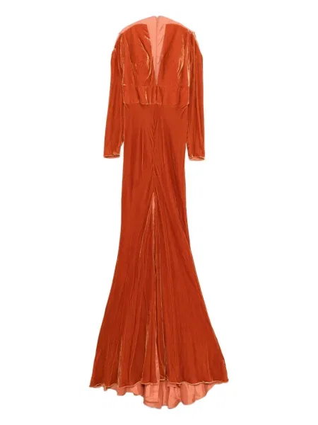 Aksamitna sukienka maxi Gemy Maalouf z dekoltem w serek garniturowa pomarańczowa