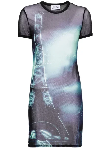 Sukienka mini Jean Paul Gaultier z nadrukiem z siateczką garniturowa niebieska