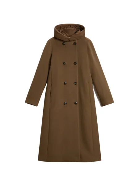 Palton Woolrich cu glugă cu două rânduri de nasturi maro