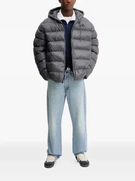 Tricou Adidas în carouri cu autograf cu glugă gri