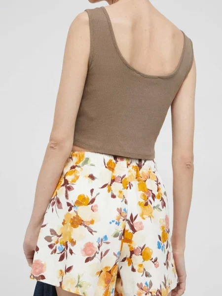 Plátěné kraťasy Abercrombie & Fitch vzorované high waist žlutá