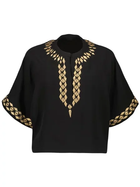 Haftowana jedwabna bluzka Yves Salomon czarna