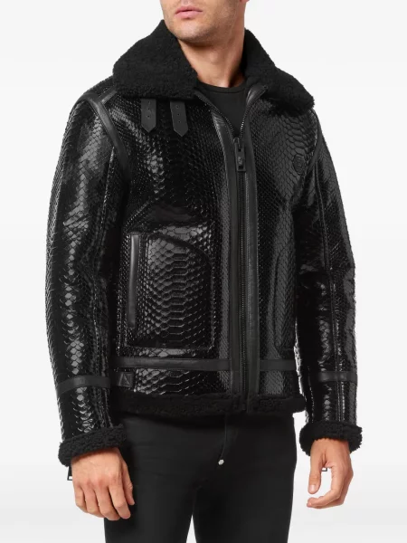 Geacă Philipp Plein din piele de oaie negru