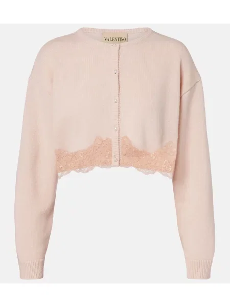 Kardigan Valentino wełniany o krotszym kroju różowy