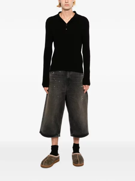 Lung tricou polo Team Wang Design tricotate negru