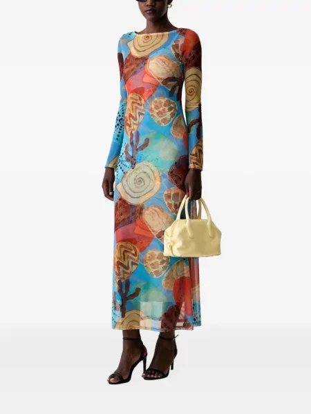 Lung rochie maxi Never Fully Dressed cu imagine cu imprimeu abstract albastru