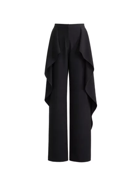 Pantaloni Gemy Maalouf cu volane din crep negru
