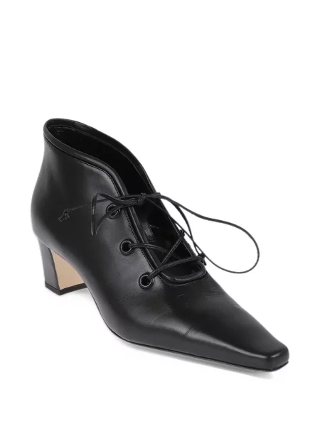 Cizme scurte Manolo Blahnik cu șireturi din piele negru