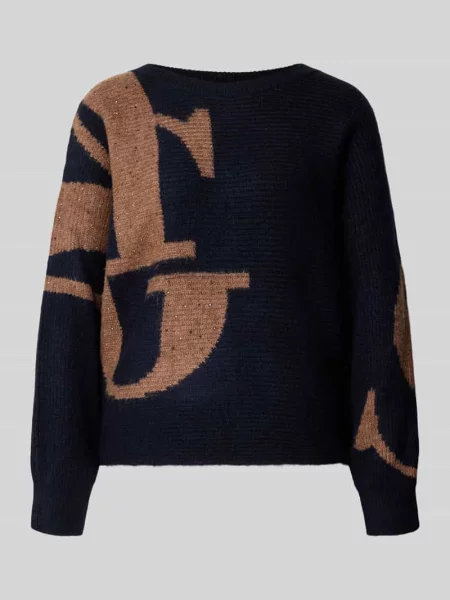 Sweter z dzianiny o kroju relaxed fit z mieszanki z kamienie stras Monari granatowy