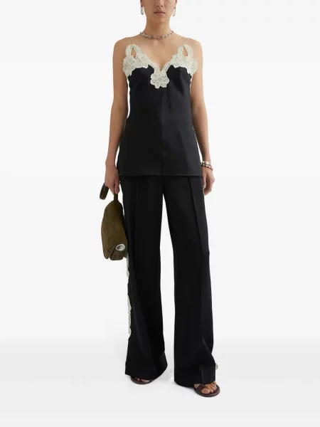 Top Jil Sander cu broderie cu model floral negru