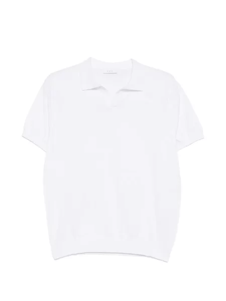 Tricou polo Diktat tricotate cu decolteu în V alb