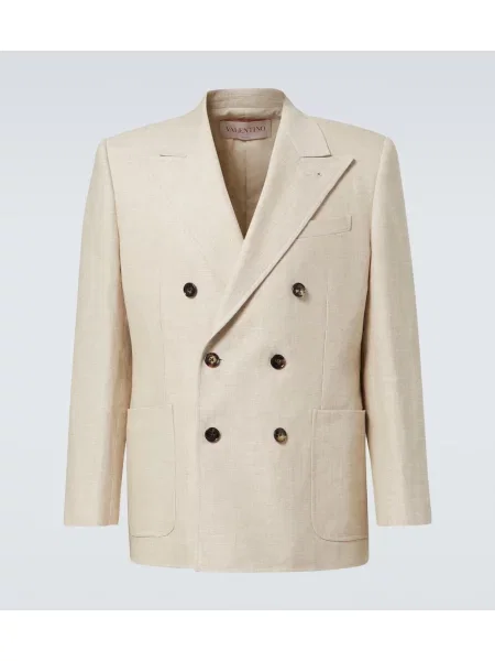 Laneni dvoredni dvoredni blazer Valentino bež