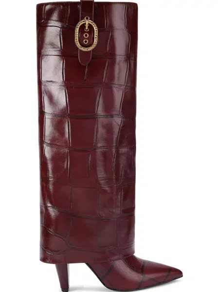 Кожени ботуши Kurt Geiger London Fold Over Tall Boot с дебел кафяво