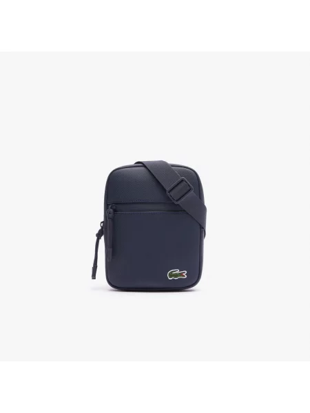 Lacoste Mała Płaska Torba Crossbody Z Powlekanego Płótna granatowa