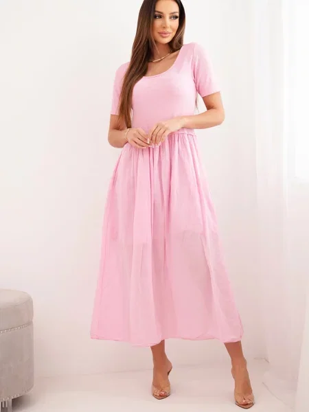 Rochie midi Kesi Włoski cu mâneci scurte până la genunchi roz