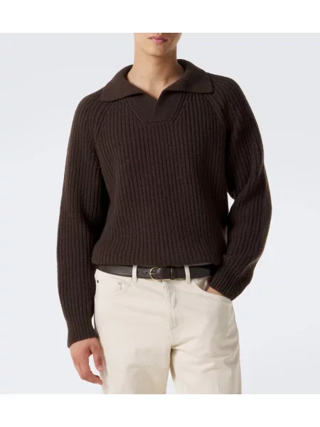 Tricou polo Eleventy de lână maro